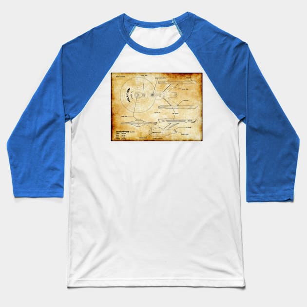 Parchment Showing a Really Cool Star Ship Baseball T-Shirt by Starbase79